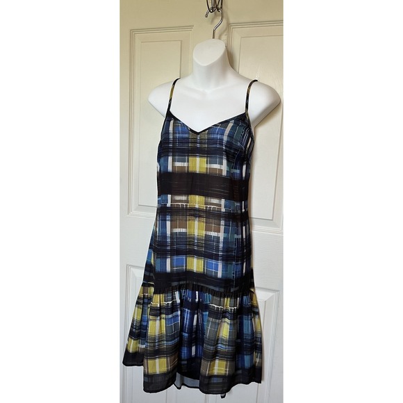 Trina Turk Dresses & Skirts - Trina Turk Maryiah Slip Dress V Neck Drop Waist Blue Watercolor Plaid Size 6 NWT